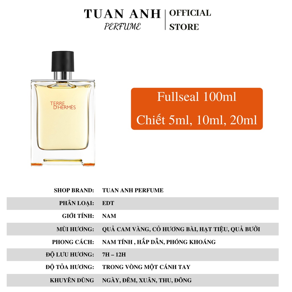 Nước hoa nam chính hãng thơm lâu Hermes Terre D'hermes EDT cao cấp TUANANHPERFUME