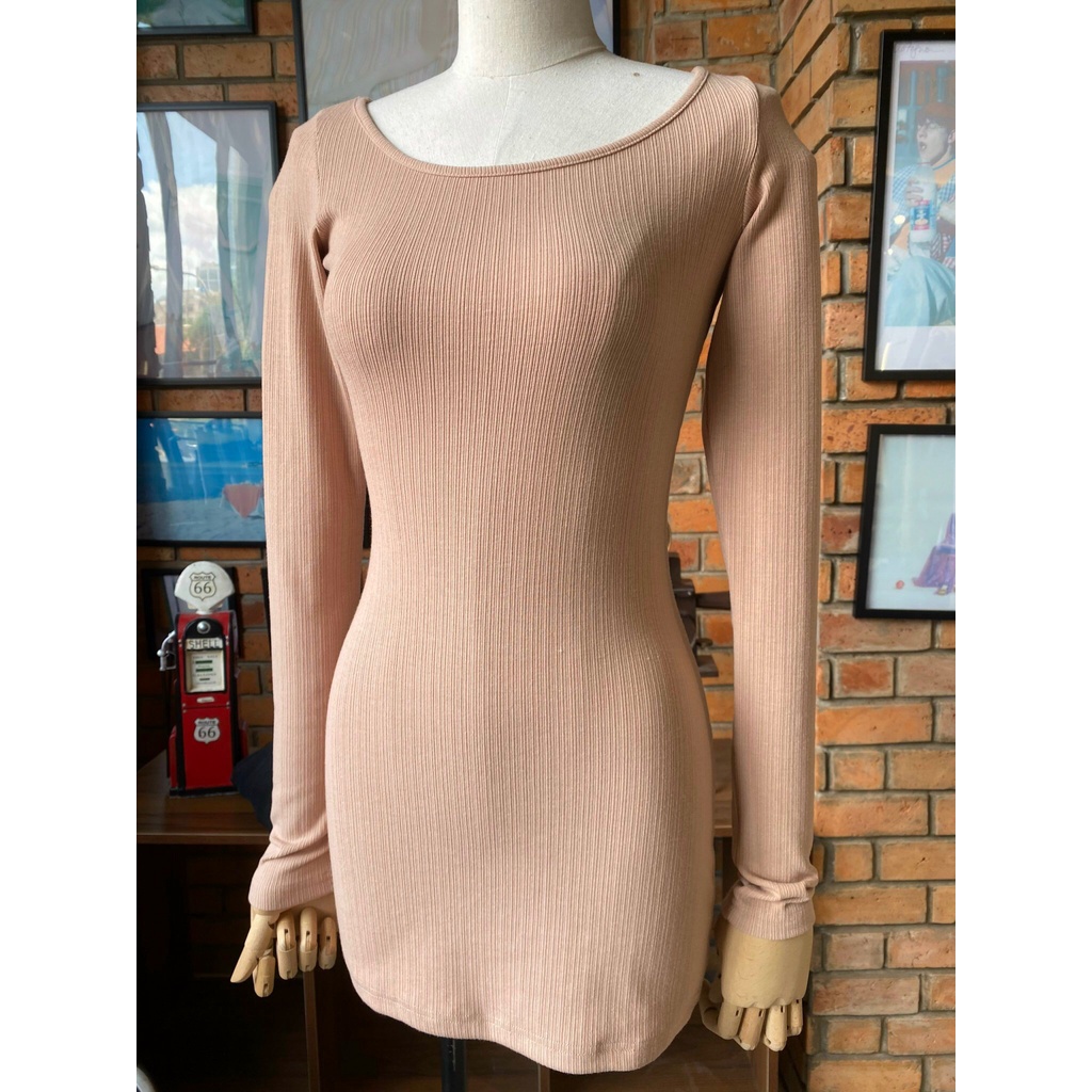 Anniegals - Đầm body thun gân tay dài - Bodycon Mini Dress