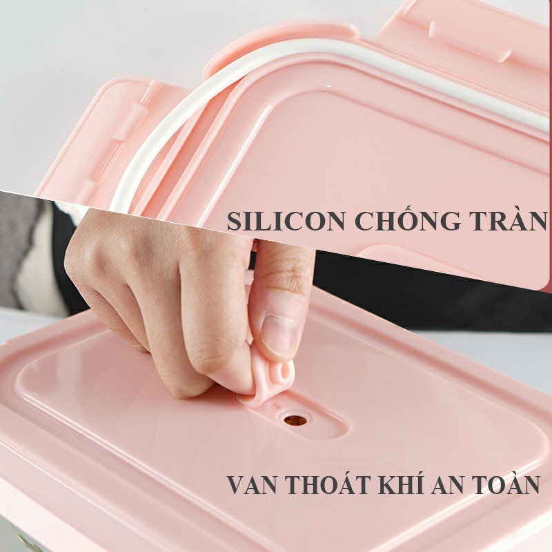 Hộp bảo quản cơm thuỷ tinh chia 2 hoặc 3 ngăn thủy tinh chống tràn giữ nhiệt dùng được lò vi sóng