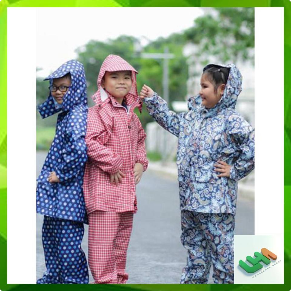 Bộ Quần áo mưa Trẻ em : Siêu bền - Siêu Nhẹ chống thấm nước tuyệt đối từ 4 -13 tuổi