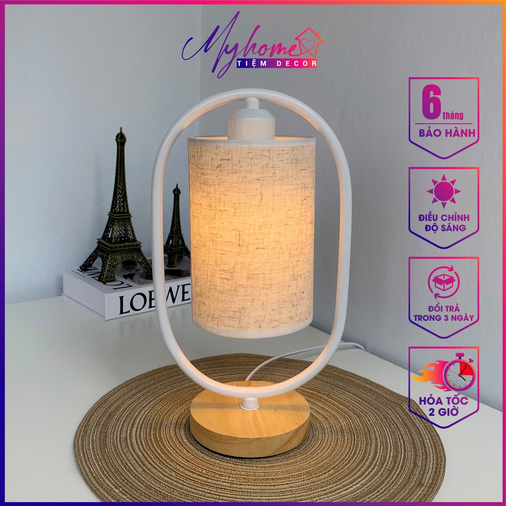 Đèn ngủ để bàn trang trí đọc sách đầu giường My Home thân tròn inbox chụp vải siêu đẹp DN011