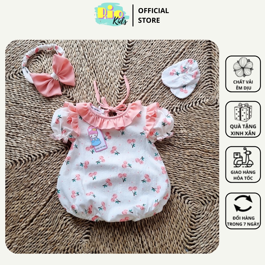 Body áo liền thân cộc tay thiết kế tặng turban cho bé gái sơ sinh13kg đi chơi - Riokids BD32