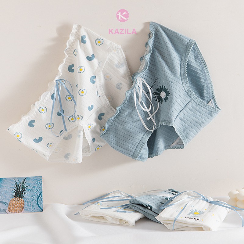 Quần lót nữ cotton gân tăm cao cấp, quần lót nữ dễ thương hoa cúc Kazila QLH68