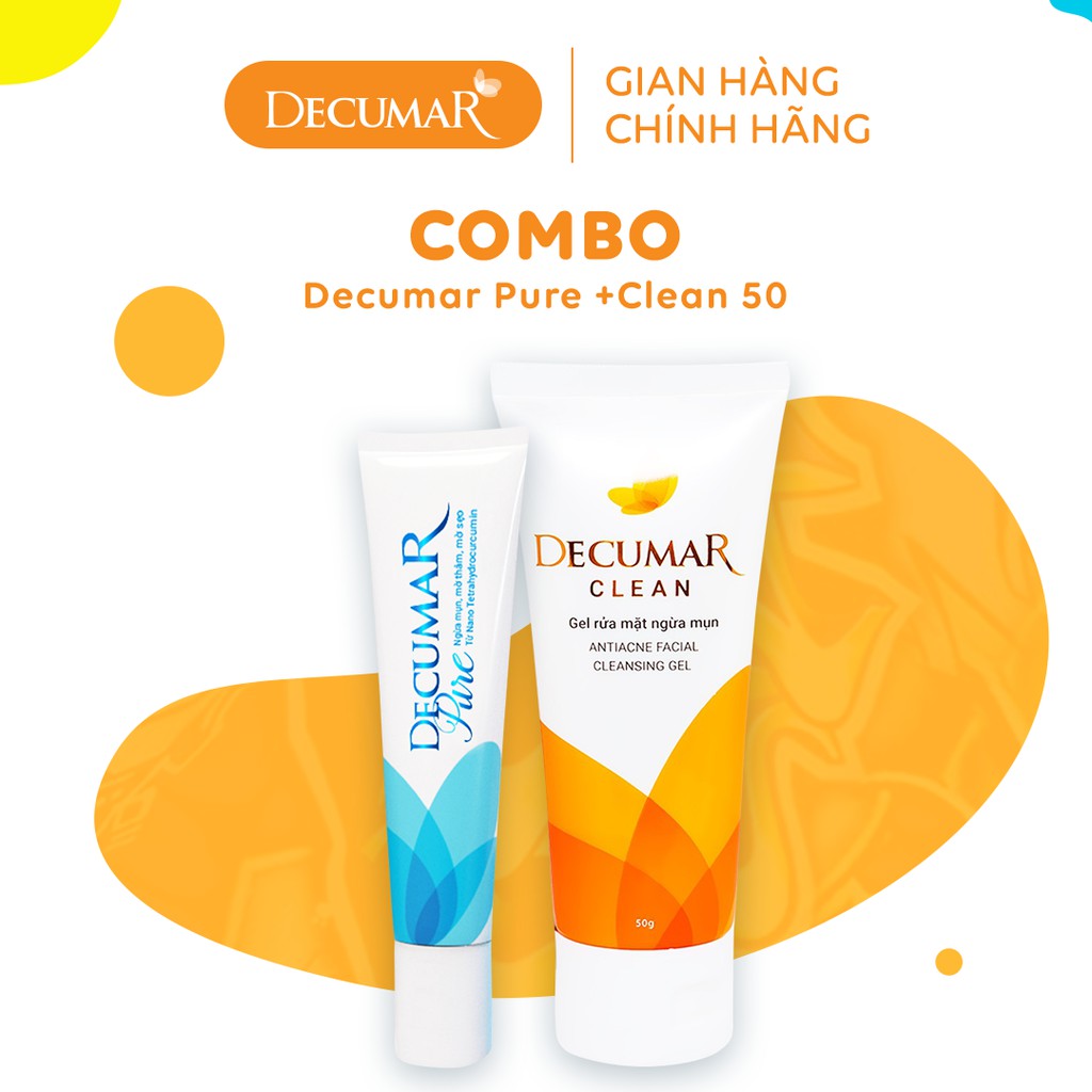 Bộ sản phẩm Ngừa mụn Nano THC Decumar Pure 15gr và sữa rửa mặt dạng Gel Decumar Clean 50gr