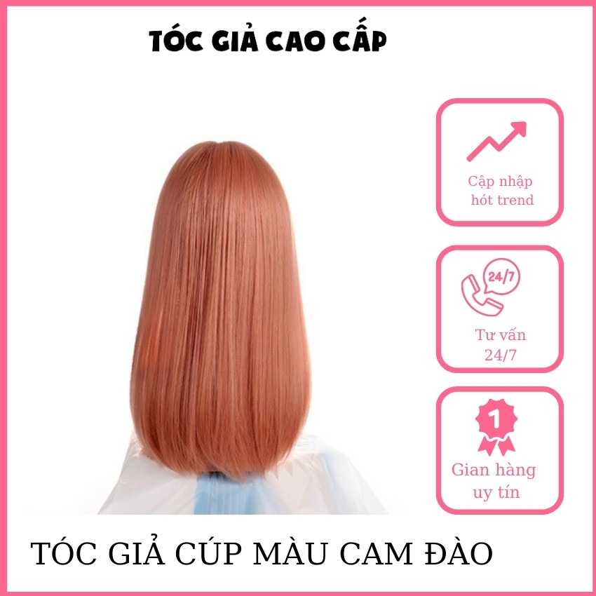 Toc giả nữ nguyên đầu cúp màu cam đào, mã Ms1799