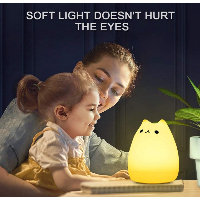 Portable LED Children Night Light Kids Multicolor Silicone Cat Lamp Sensitive Tap Control for Baby Adults Bedroom