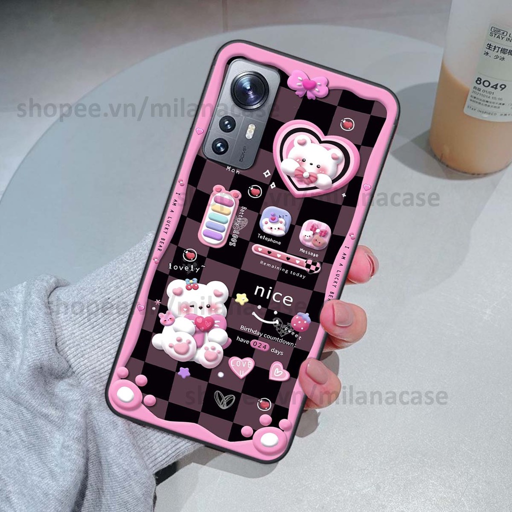Ốp Xiaomi 12 / Xiaomi 12 Pro hình đồng hồ icon gấu mèo cute cực dễ thương ngộ nghĩnh