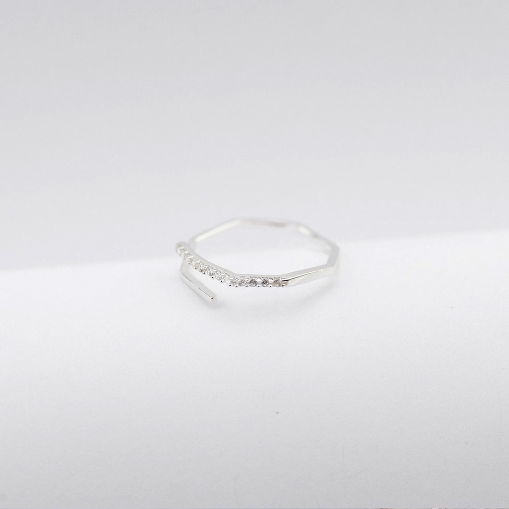 Nhẫn bạc ta nữ PANSY thiết kế cạnh đa giác hở, nhẫn nữ bạc 925 đính đá cá tính