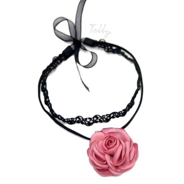 Vòng cổ, dây cổ choker hoa hồng lụa