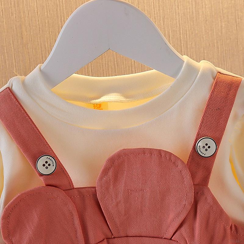 Đầm phối túi giả hai lớp đính tai thỏ đáng yêu cho bé gái