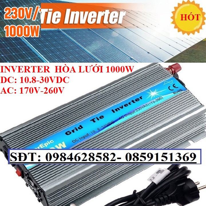 bộ hòa lưới , biến tần inverter hòa lưới 1000W  hòa lưới năng lượng mặt trời 10.8-30VDC