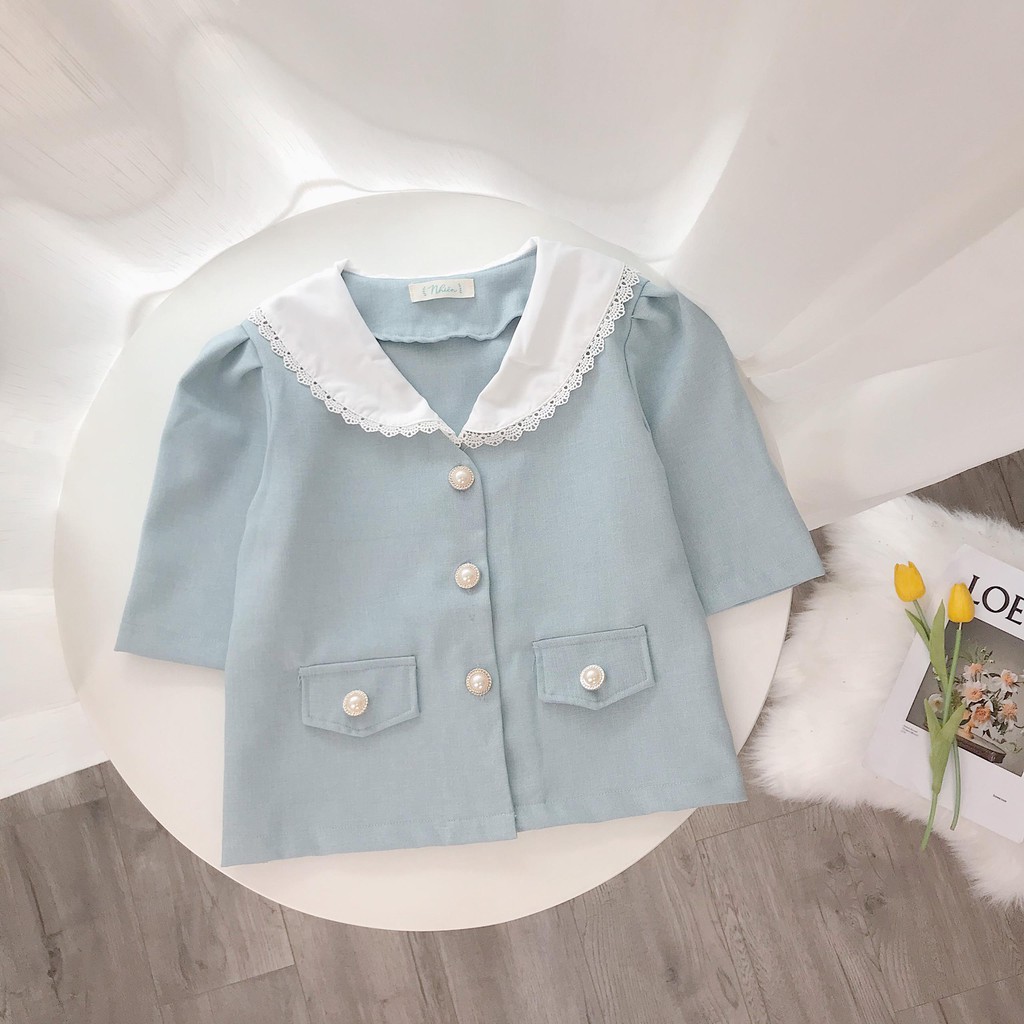 Áo kiểu nữ Nhiên vintage cổ sen có nút AA626