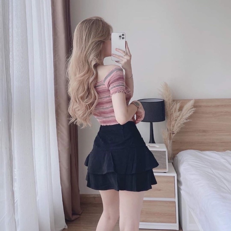 CHÂN VÁY KAKI XOÈ TẦNG BIGSIZE 60-90KG ( bèo béo bigsize )