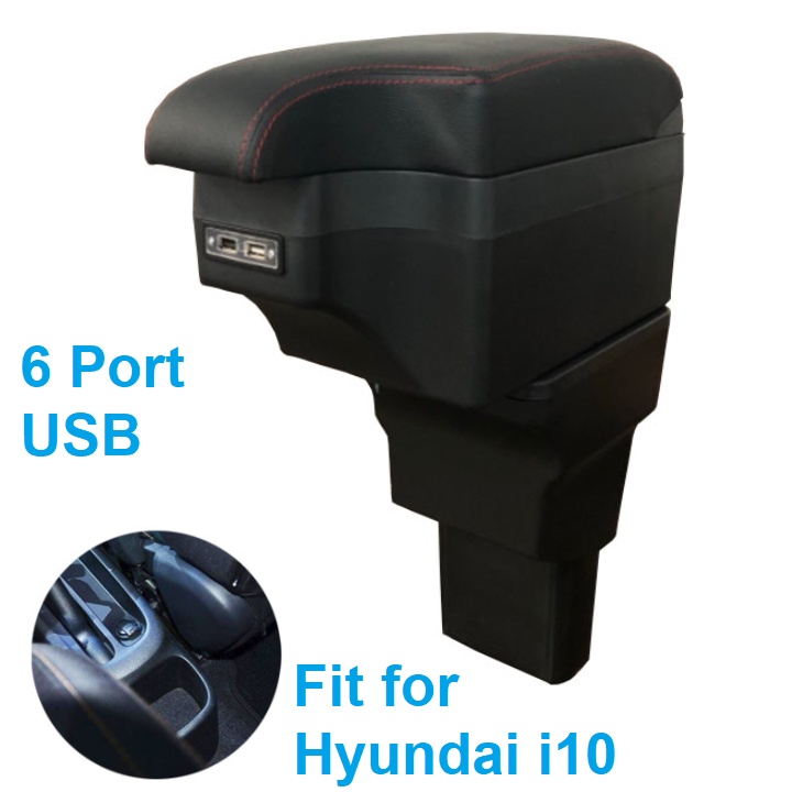 Hộp tỳ tay, đệm tỳ tay lắp cho xe ô tô Hyundai i10 tích hợp 6 cổng USB, Armrest box for Hyundai i10