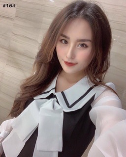 Đầm đen phôi tay voan trắng