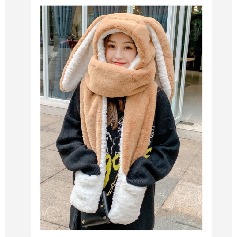 Mũ tai thỏ kèm găng tay dễ thương cho nữ