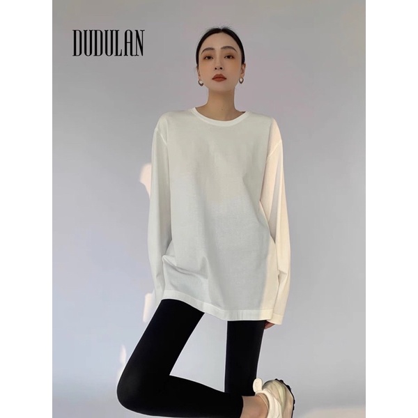 Áo thun dài tay DUDULAN Basic Tee phông trơn nữ oversize form rộng sweater ulzzang Hàn Quốc - A1