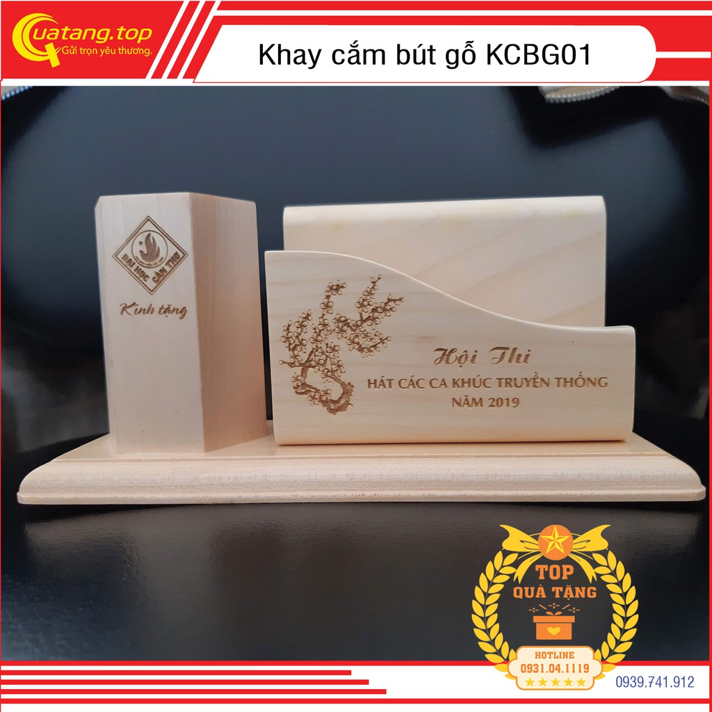 Khay cắm bút gỗ Maple cao cấp để bàn làm quà tặng khắc hàng | Có khắc tên logo theo yêu cầu