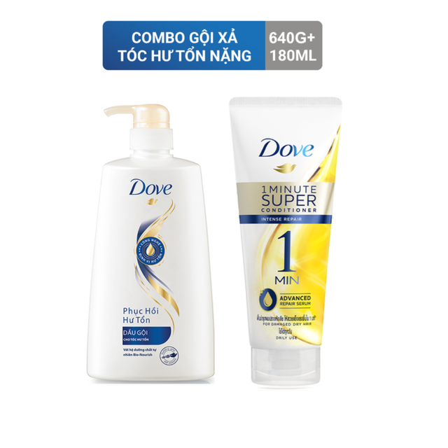 Combo gội 640g + xả 180ml Dove siêu dưỡng phục hồi tóc hư tổn nặng