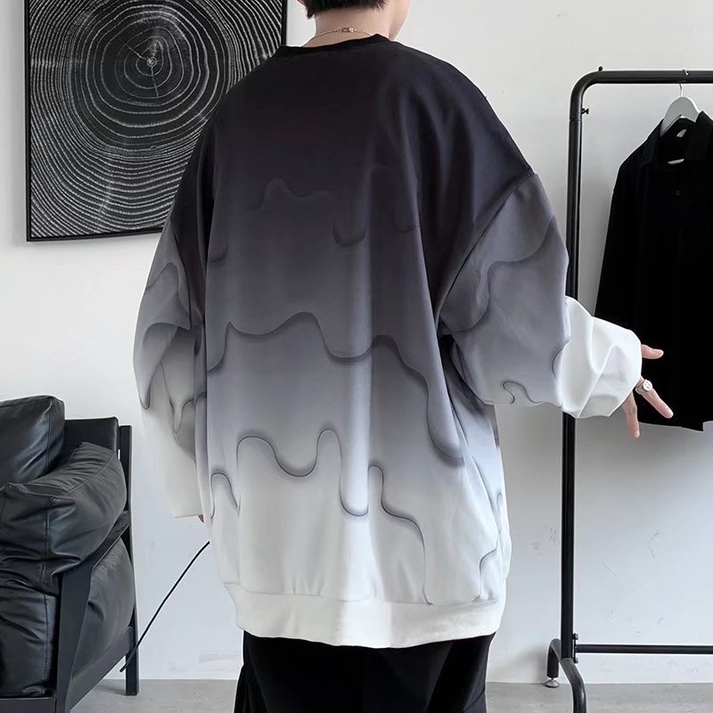 Áo Thun Tay Dài Dáng Rộng Phối Màu Độc Đáo Phong Cách Hàn Quốc Hợp Thời Trang Cho Nam