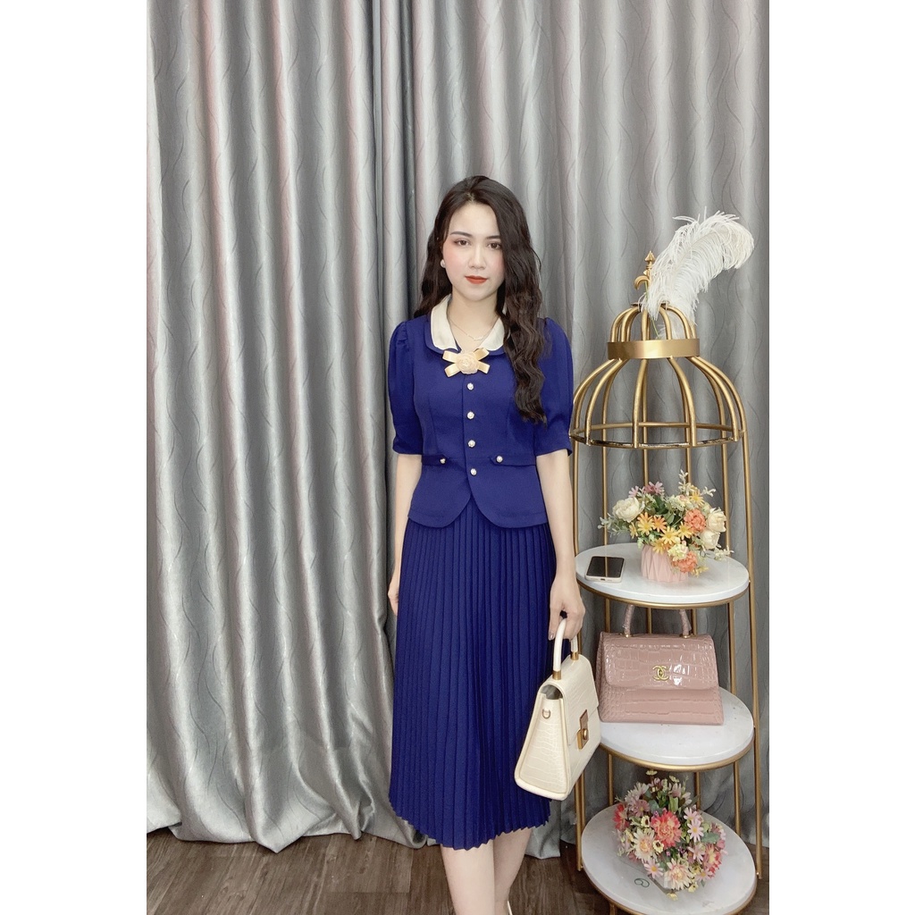 Set công sở nữ cao cấp 2022 chân váy xếp ly và áo vest