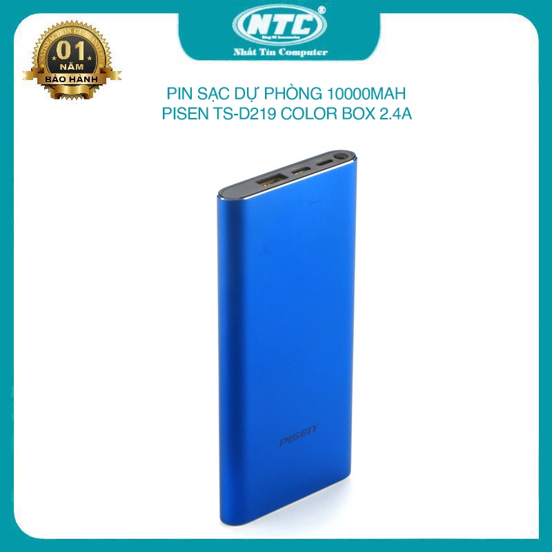Pin dự phòng Pisen TS-D219 10000mAh Color Box siêu mỏng - tích hợp 2 cổng sạc microUSB và Lightning