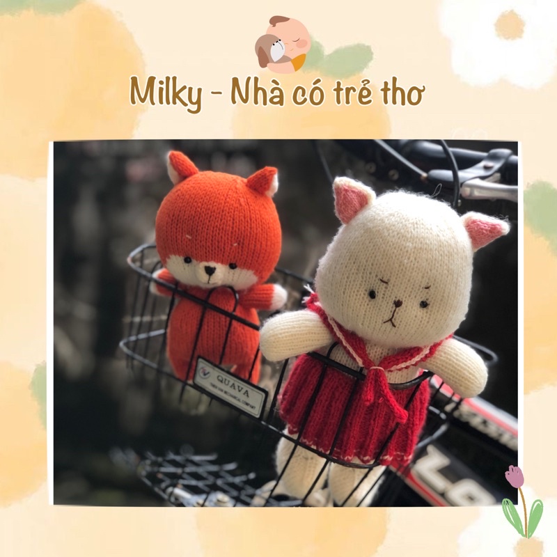 Chó shiba đan len/ Mèo con đi học đan len handmade