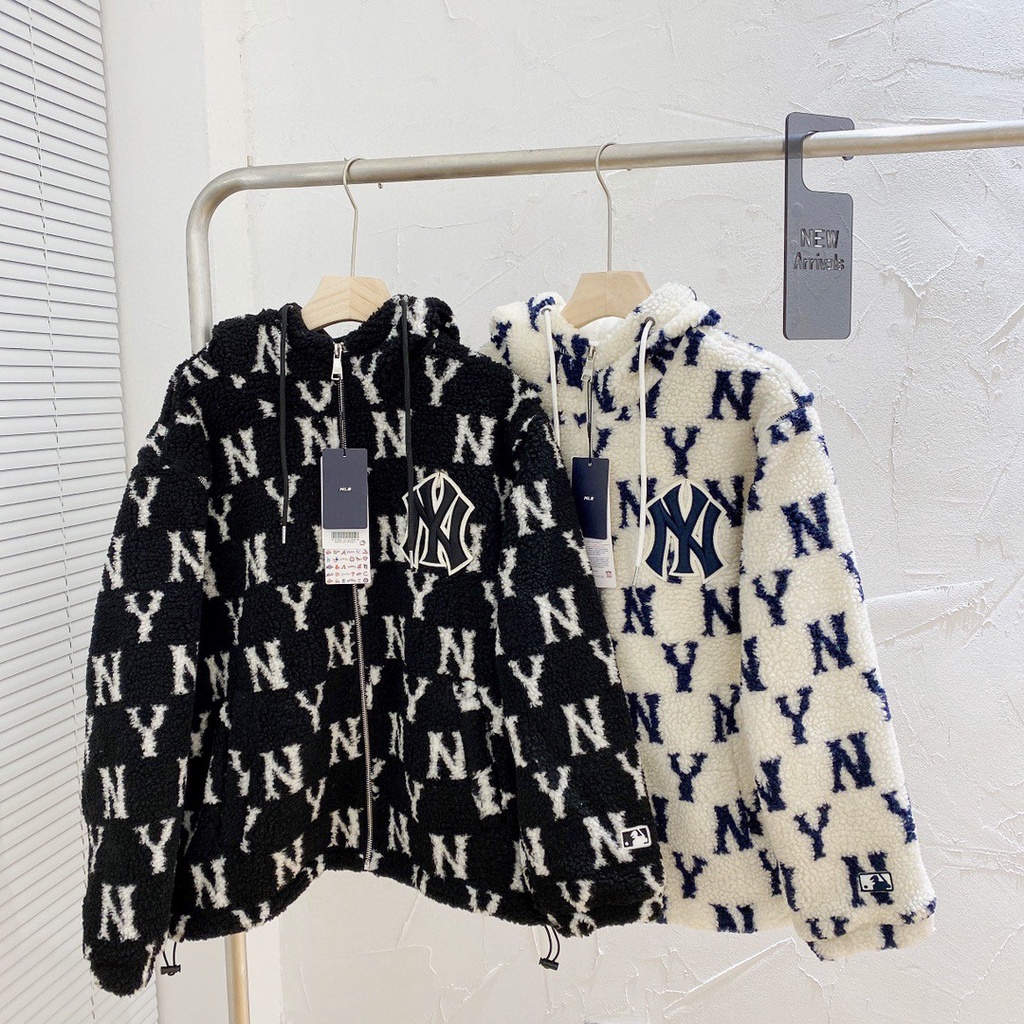 Áo khoác unisex NY lông cừu có mũ hàng cao cấp