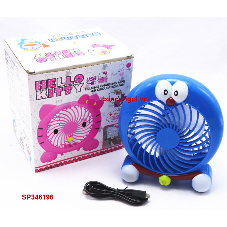 Quạt pin sạc Hello Kitty hồng 8786 , doremon 8766