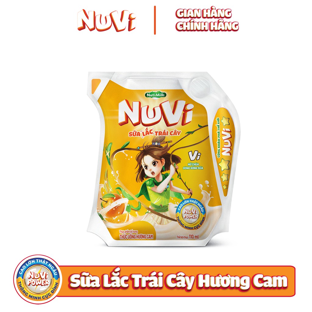 Thùng 24 túi Nuvi Thức uống hương cam Sữa lắc trái cây túi NuVi Power 110ml/túi