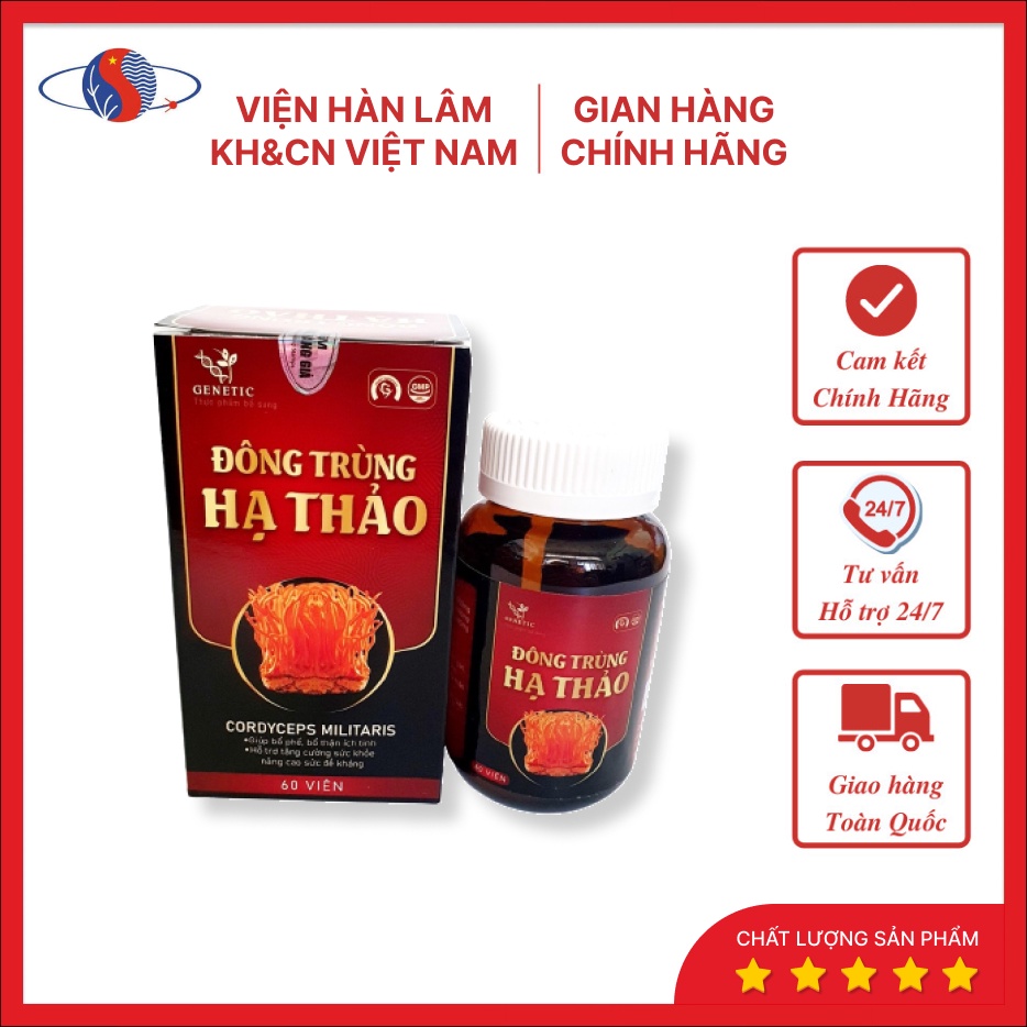 Đông Trùng Hạ Thảo Dạng Viên - Hộp 60v - (Genetic pharma - Công ty nhận chuyển giao công nghệ từ Viện Hàn Lâm)