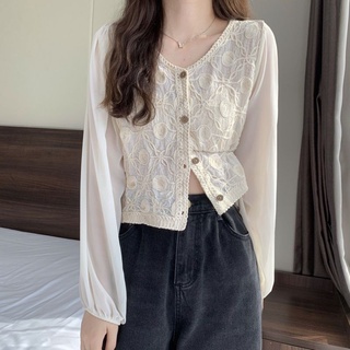 Áo sơ mi vải voan cổ chữ v thời trang hàn quốc thanh lịch cho nữ 210802