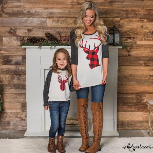 ➤♕❀❤Christmas Kids Baby Adult Men Women Family deer Cute tops long sleeve O-neck T-shirts Sweater