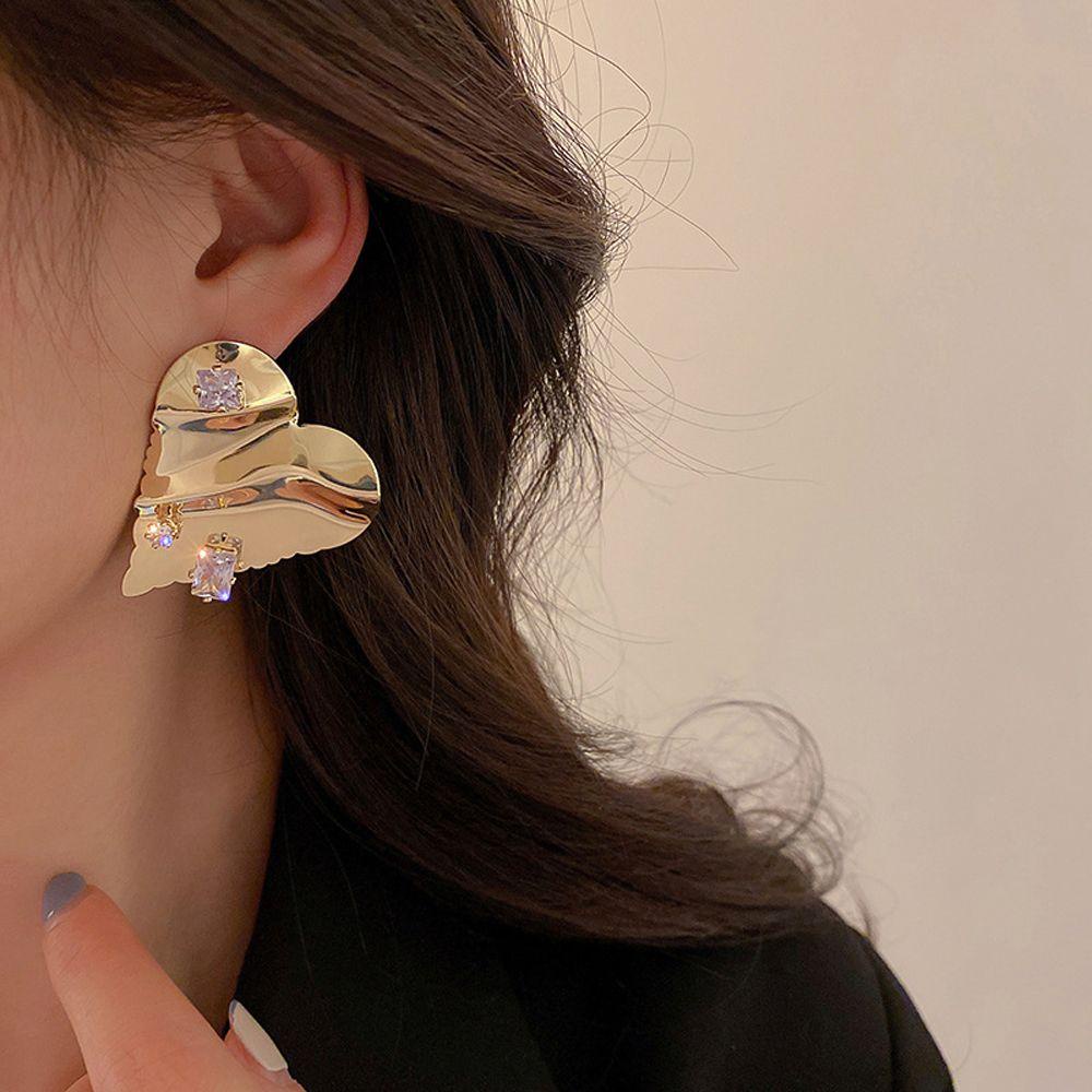 VANES1 Bông Tai Kim Loại Đính Đá Đơn Giản Phong Cách Vintage Dành Cho Nữ