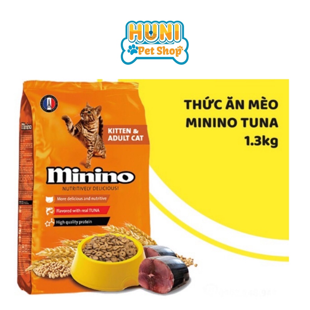 Thức ăn cho mèo Minino con &amp; trưởng thành hạt đồ ăn cho mèo mọi lứa tuổi vị CÁ NGỪ 1.3kg - Huni petshop