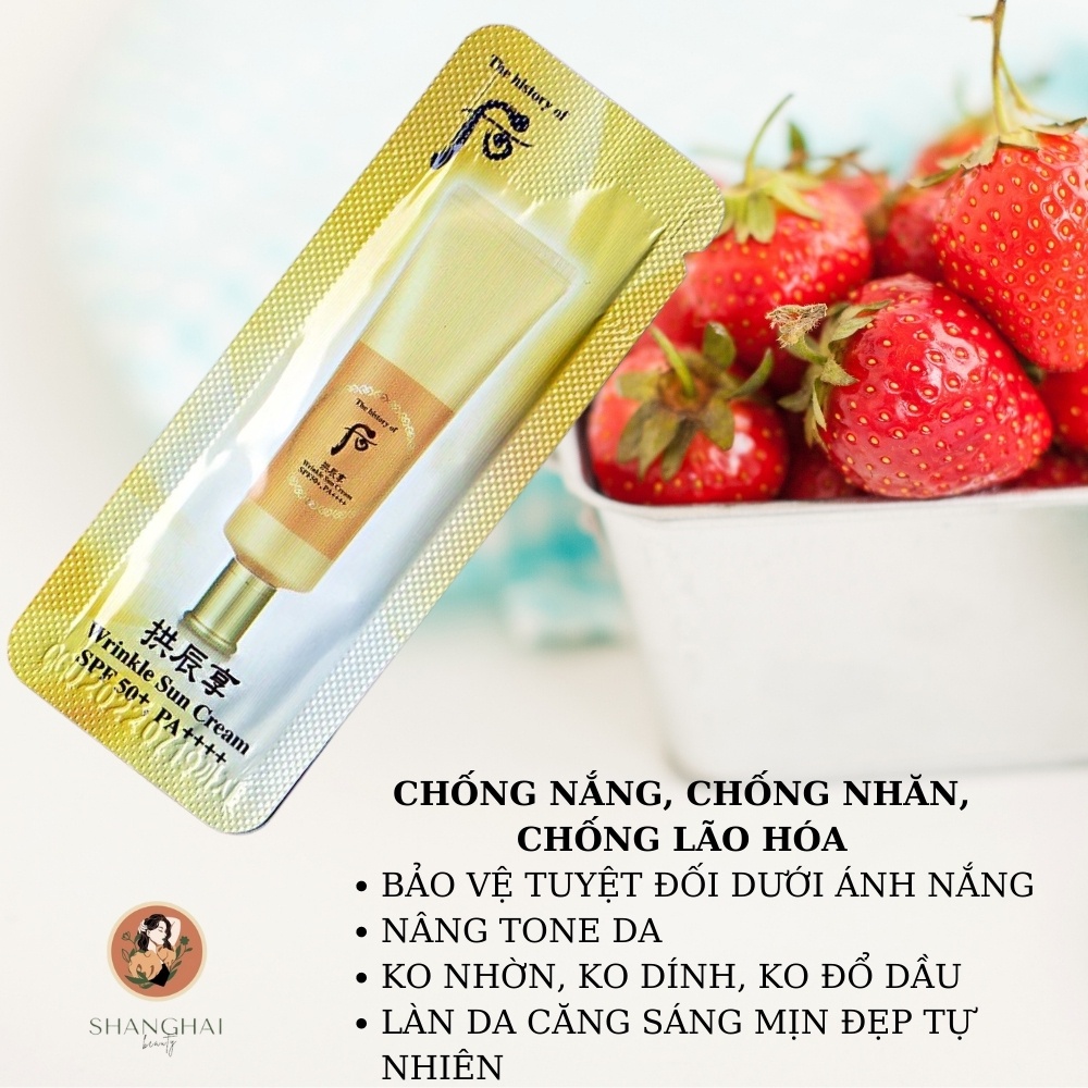 Gói Kem Chống Nắng Chống Nhăn Nâng Tông Whoo Vàng Wrinkle Sun Cream SPF50, PA++++
