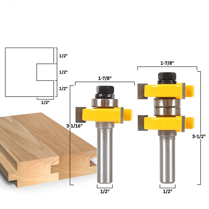 Bộ 2 mũi phay gỗ gép ván, ghép mộng âm dương ( nhiều kích thước )