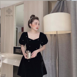 Đầm Nhung Dự Tiệc Dáng Xoè Đính Hạt Tay Phồng - SP000135