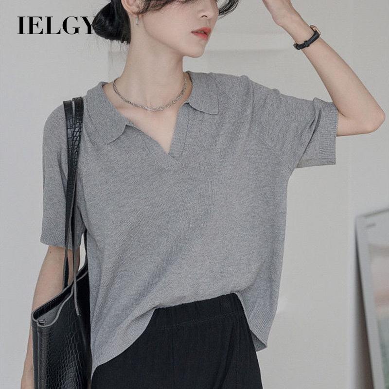 IELGY Áo polo Dệt Kim Mỏng Tay Ngắn Thời Trang Mùa Hè Cho Nữ
