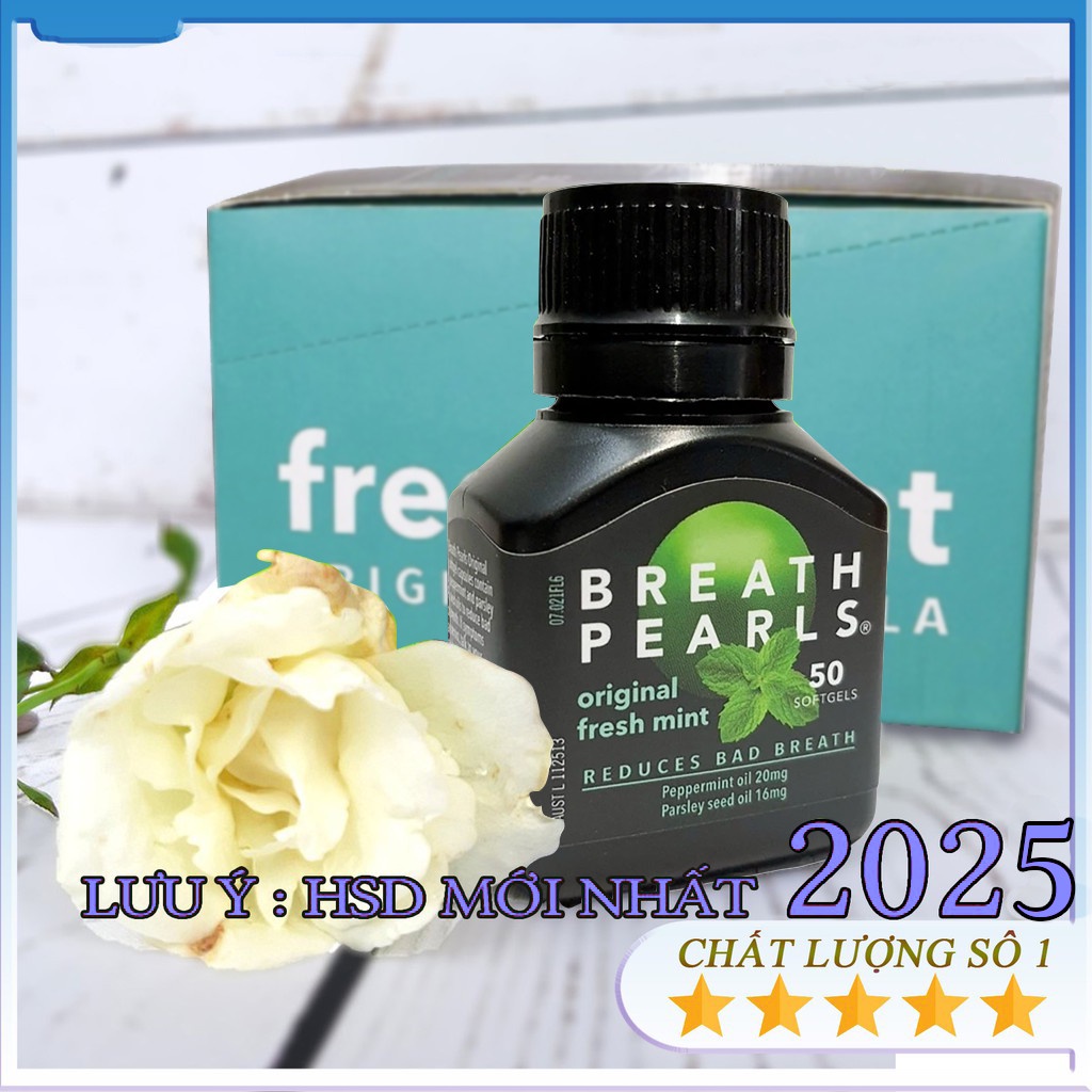 Viên thơm miệng thảo dược Breath pearls (50v - Chính hãng Úc) giảm mùi miệng cho người lớn, phụ nữ và bé trên 6 tuổi