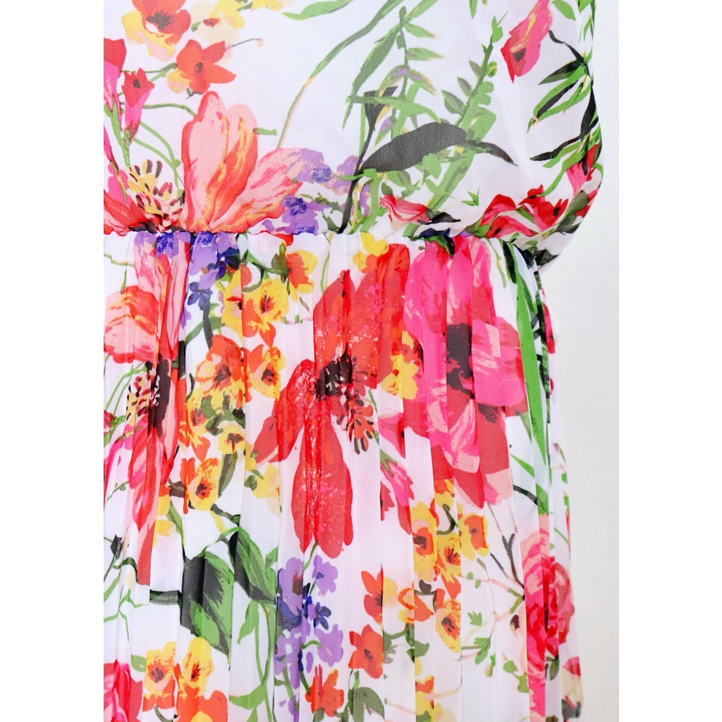 Đầm voan hoa xếp ly form rộng hai lớp sát nách cổ tròn Maxi Dress MS505 | BigBuy360 - bigbuy360.vn