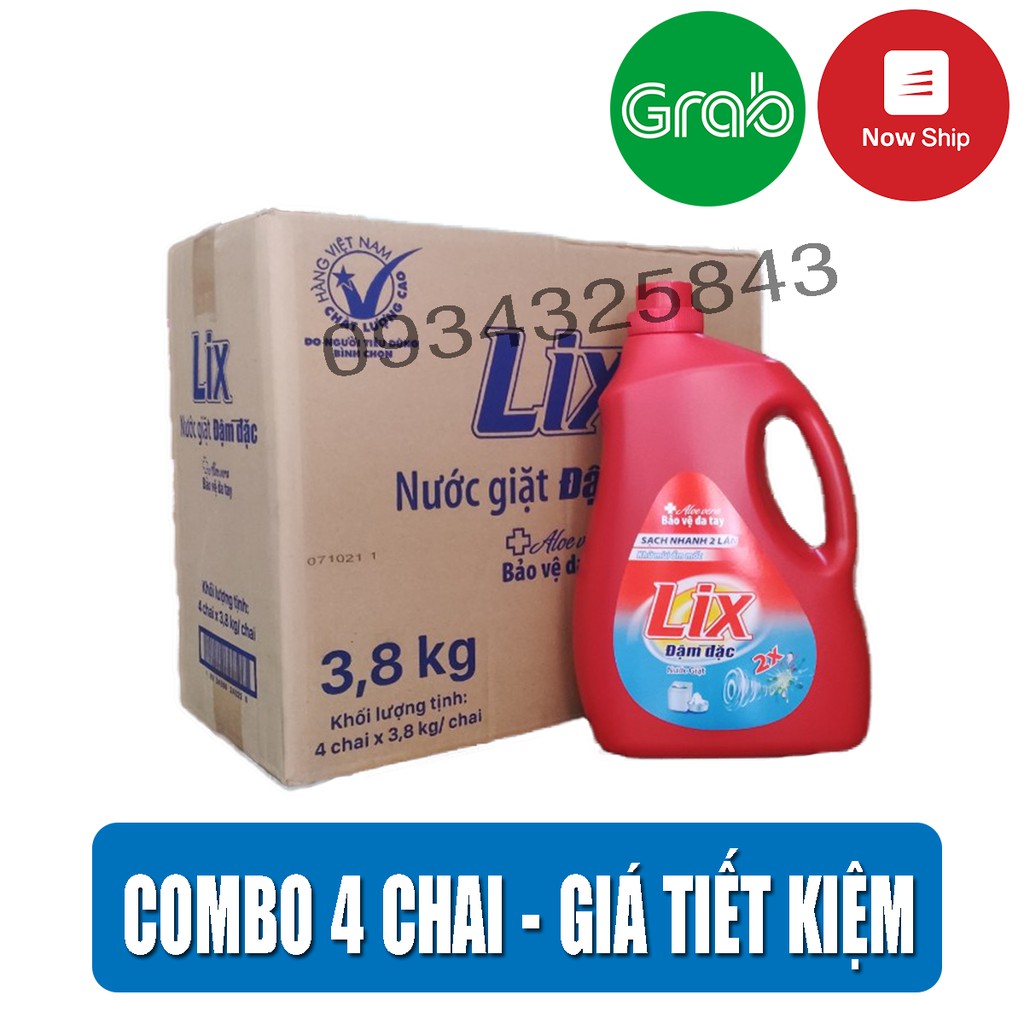 Combo 4 chai Nước giặt Lix Đậm đặc 3.6kg