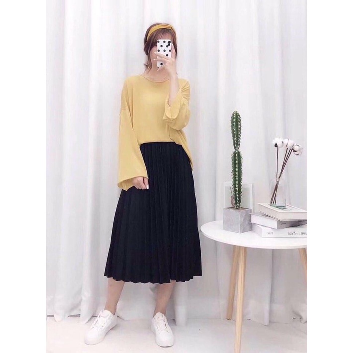 [Quà tặng là chun tóc nữ tính nhiều màu] Chân váy xếp ly cạp chun vải đanh bóng nhẹ dáng dài Lucy Outfit thiết kế | BigBuy360 - bigbuy360.vn