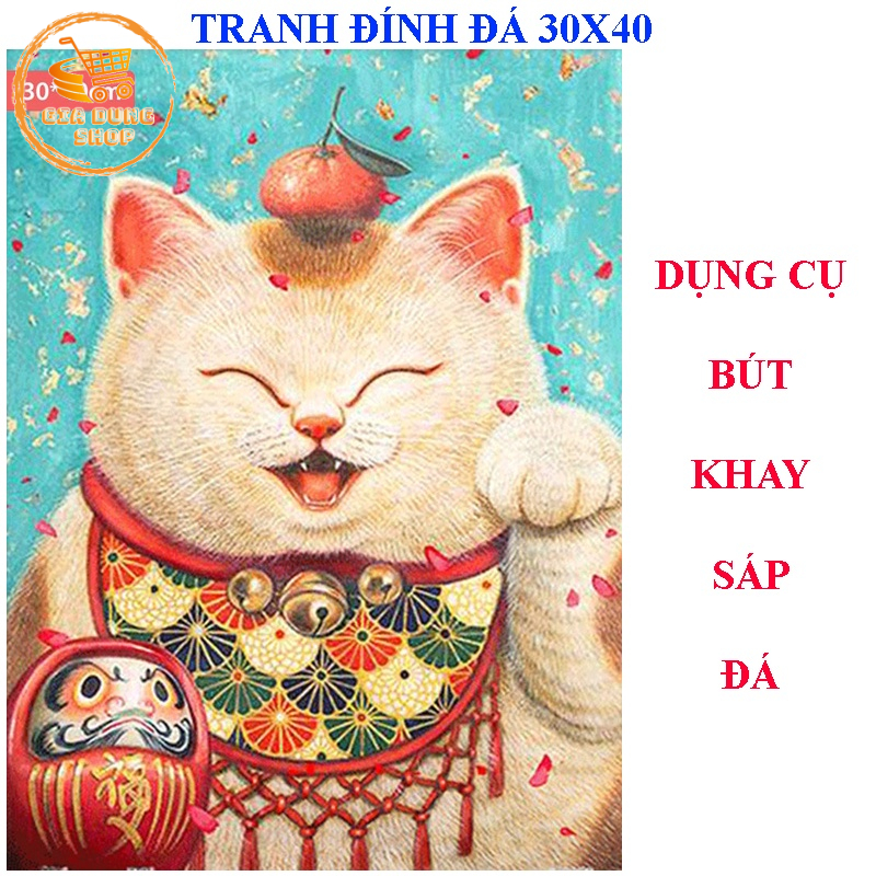 Tranh Đính Đá Mèo Chiêu Tài 5D Tự Hoàn Thành Kích Thước 40x30cm Những Mẫu Tranh Gắn Đá DIY Mèo Đẹp