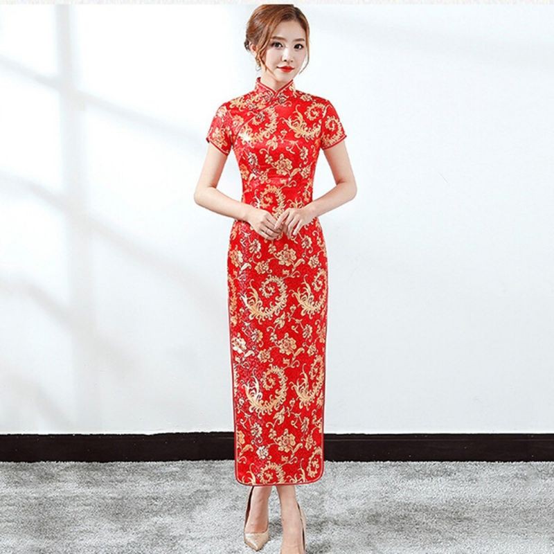 Áo dài sườn xám cách tân vải gấm size 3xl