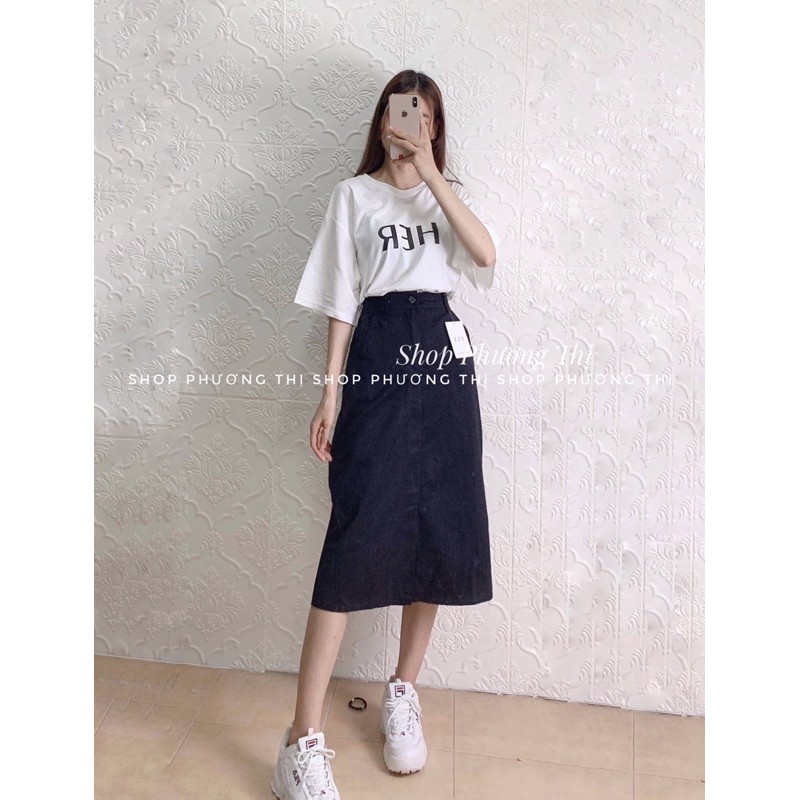 Chân váy kaki cạp chun sau dáng dài qua gối (hình shop tự chụp) | BigBuy360 - bigbuy360.vn