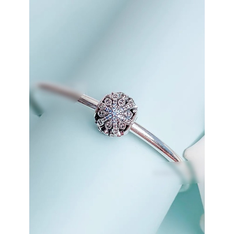 charm pan hoa đính đá xanh trắng bạc s925 cao cấp