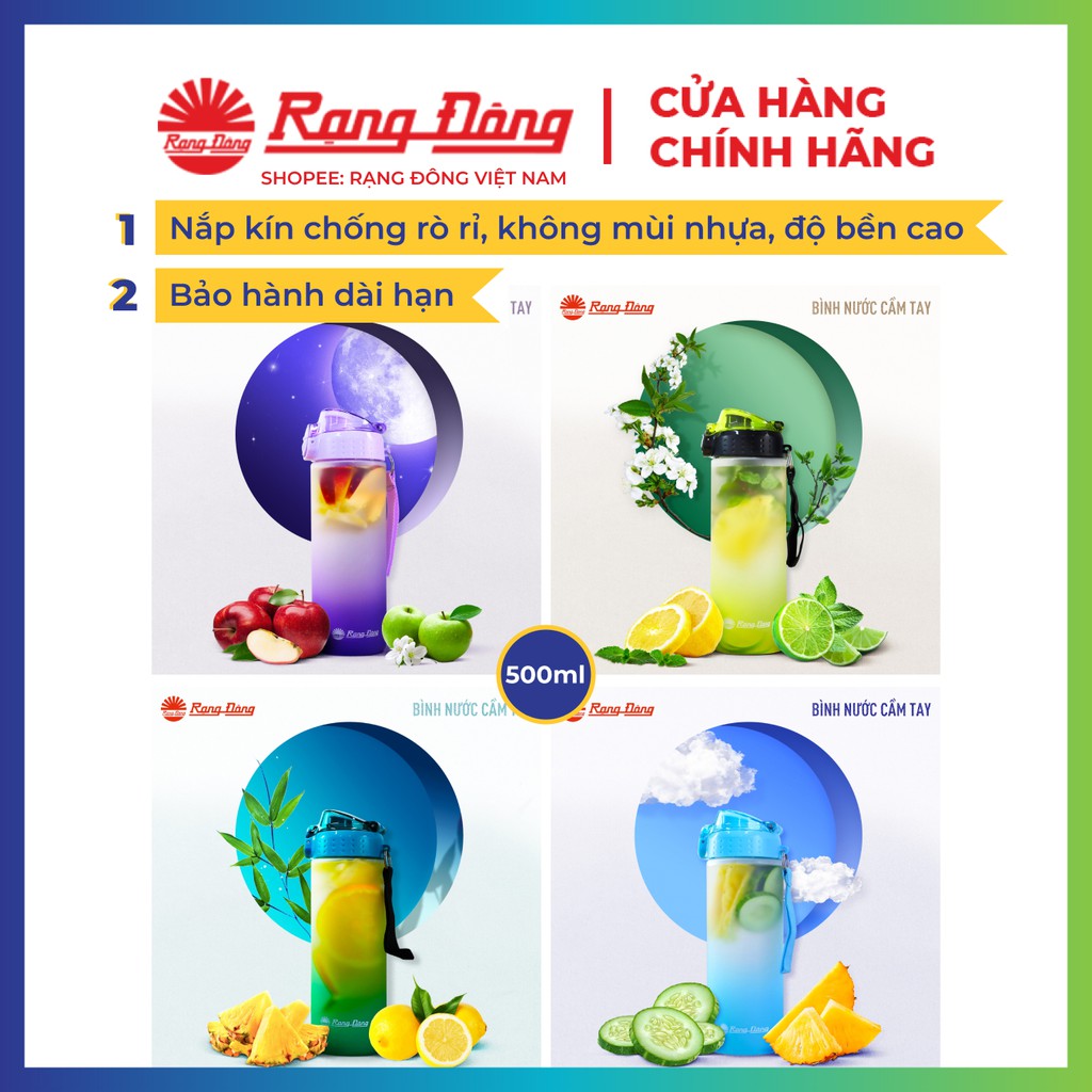 [Chính Hãng] Bình nước cầm tay thể thao 500ml Rạng Đông cao cấp, model RD-05P1, 4 màu