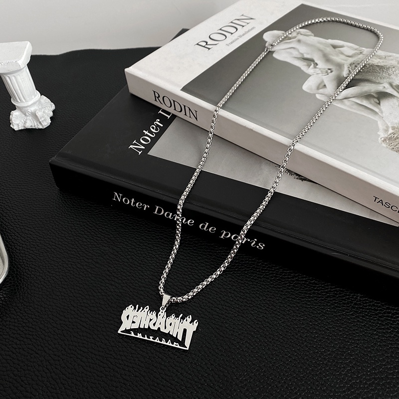 Vòng cổ thép titan hình ngọn lửa phong cách hip hop cá tính