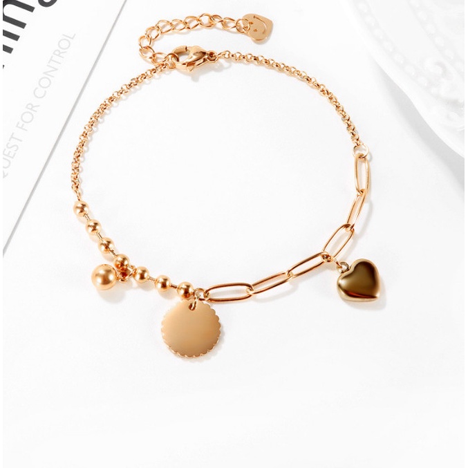 Lắc Tay Nữ Dây Xích Phối Bi Mặt Tim Titan Ko Han Rỉ TT 3920